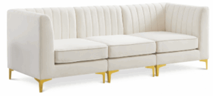 Gramercy (Cream) 3-Seat Sofa w/ Gold Legs