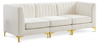 Gramercy (Cream) 3-Seat Sofa w/ Gold Legs