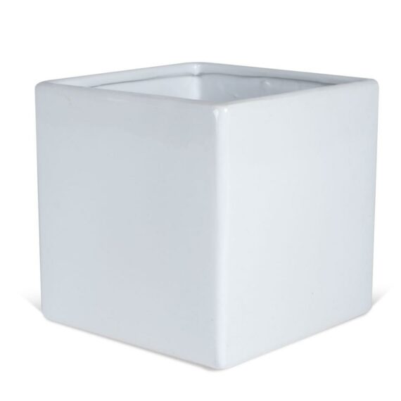 3H White Gloss Ceramic Square Vase