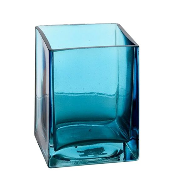 Blue Translucent Square Vase
