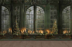 Green Windows With Trees & Candles Backdrop (24' x 16')