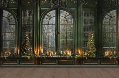 Green Windows With Trees & Candles Backdrop (24' x 16')