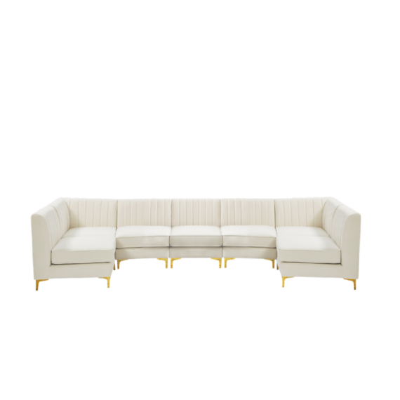 Gramercy (Cream) 7-Seat Sofa w/ Gold Legs